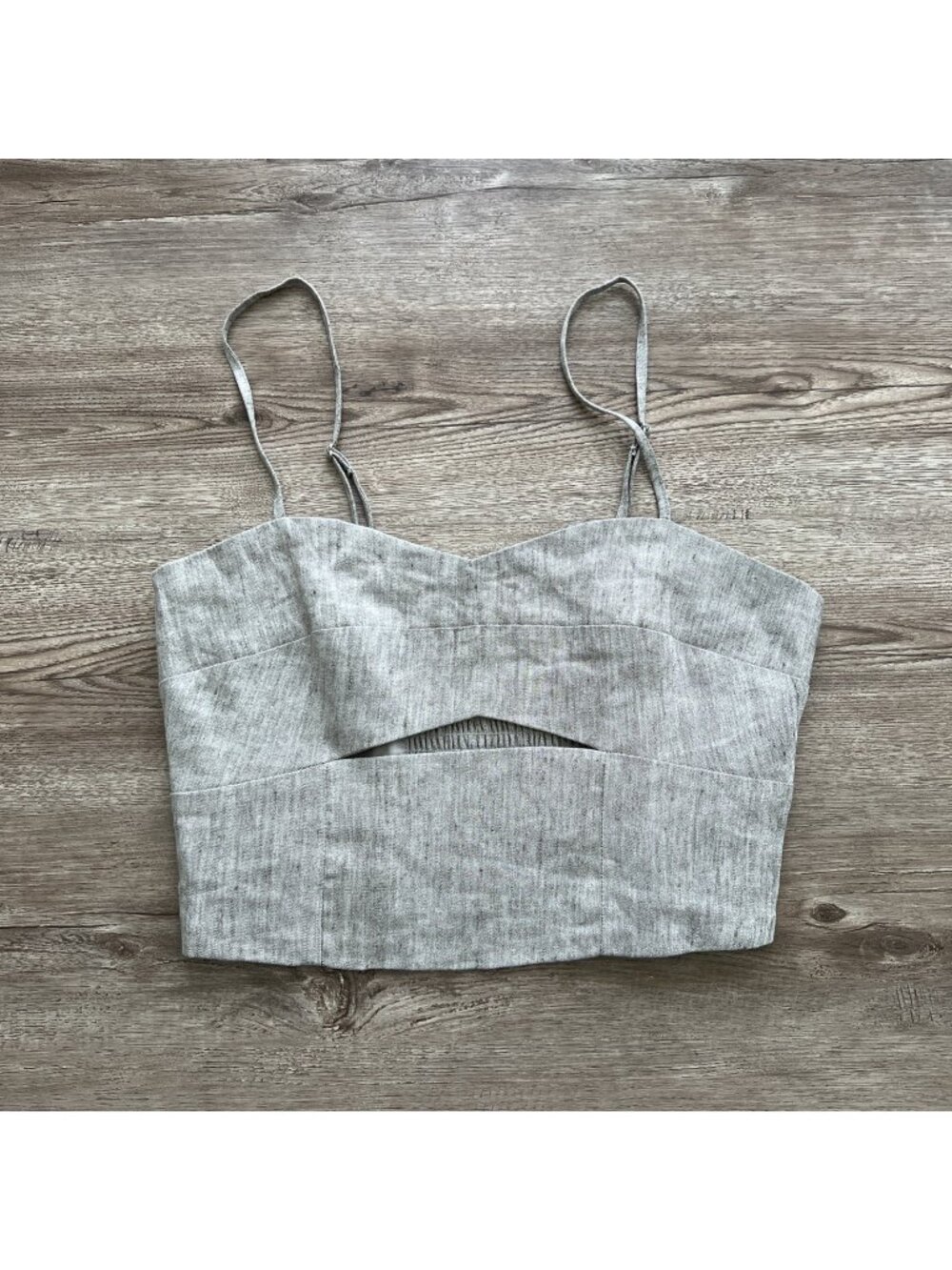 Jason Wu Linen Blend‎ Cutout Bustier Crop Top Womens Medium Gray Spaghetti Strap